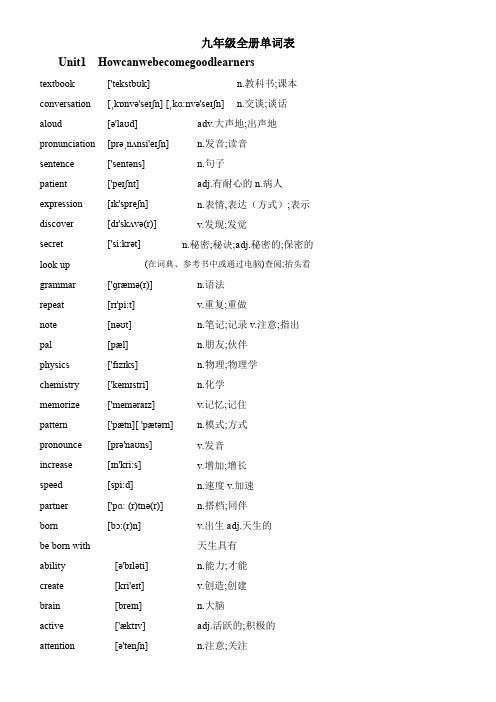 2015年人教版九年级英语单词表