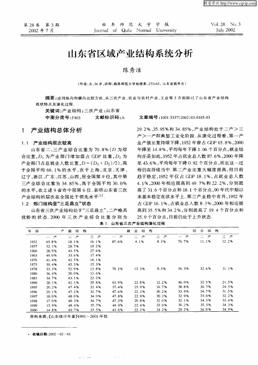 山东省区域产业结构系统分析