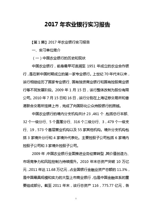 2017年农业银行实习报告