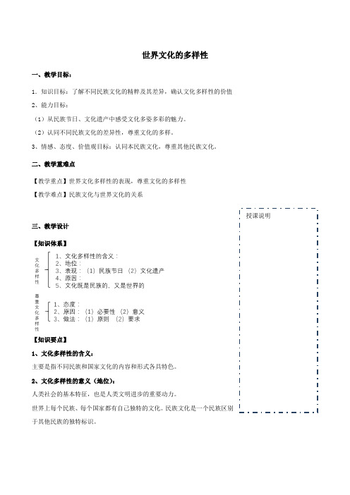 高中政治第03课第01节世界文化的多样性教案(必修3)