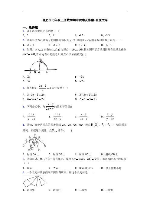 合肥市七年级上册数学期末试卷及答案-百度文库