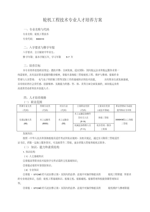 轮机工程技术专业人才培养方案