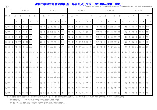 深圳中学初中部总课程表(初一年级部分)