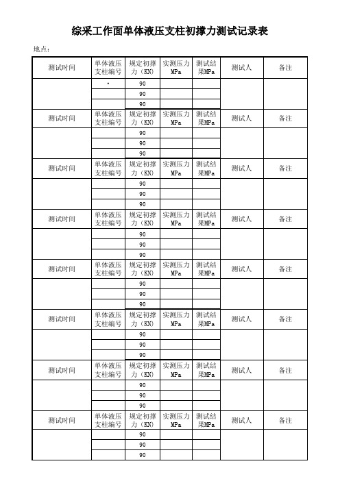 单体液压支柱初撑力测试记录表