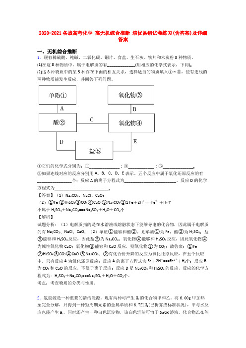 2020-2021备战高考化学 高无机综合推断 培优易错试卷练习(含答案)及详细答案