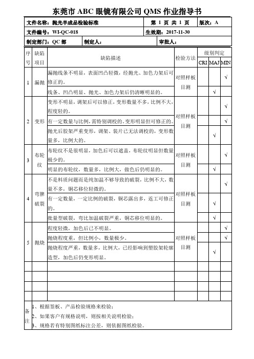 眼镜架作业指导书：18胶架-抛光半成品检验标准(1页)