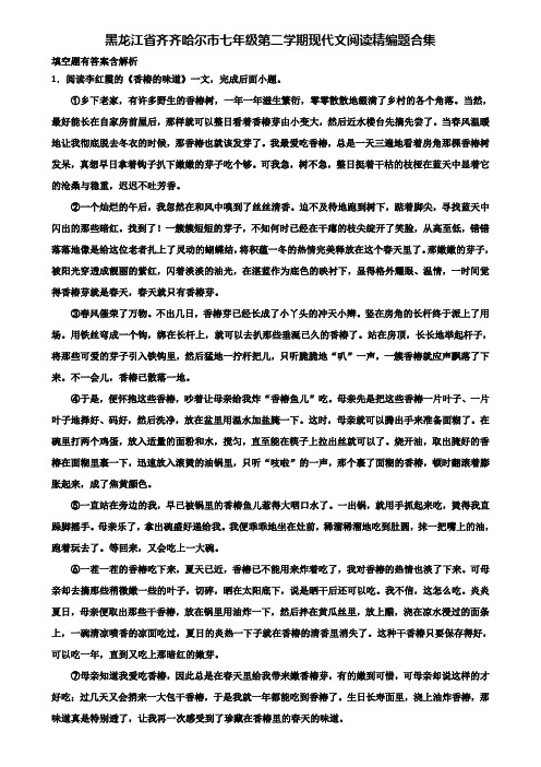 黑龙江省齐齐哈尔市七年级第二学期现代文阅读精编题合集含解析