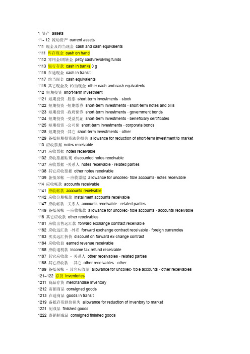 会计科目中英文对照(全)