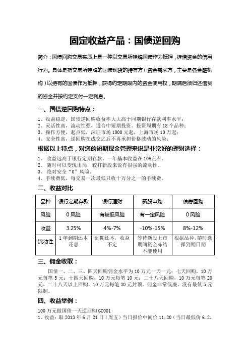 固定收益产品:国债逆回购