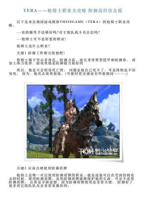 TERA——枪骑士职业全攻略防御高但攻击低