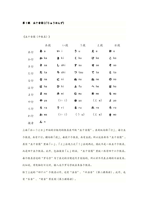 日语五十音图打印版