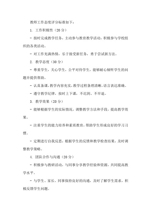 教师工作态度打分标准