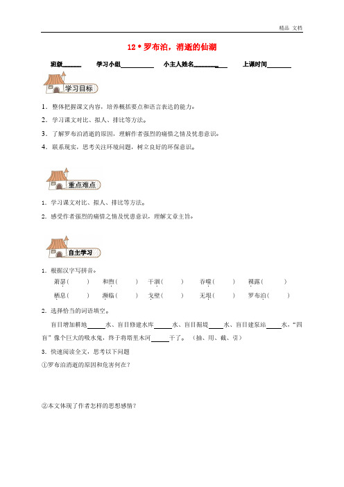 12 罗布泊,消逝的仙湖导学案(无答案)(新版)新人教版