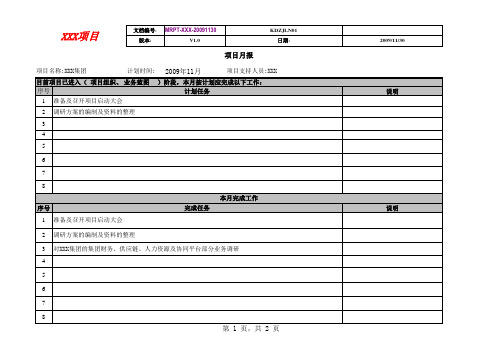 项目管理模板-周报月报-项目月报