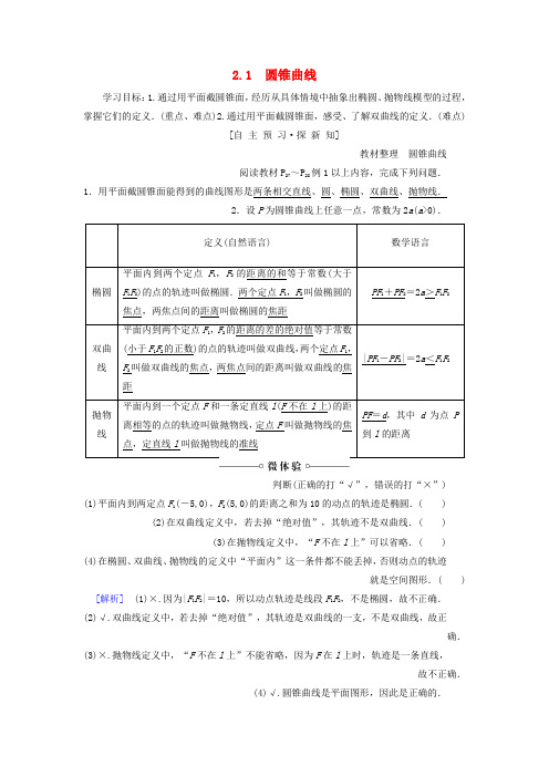 精品-苏教版2018_2019学年高中数学第2章圆锥曲线与方程2.1圆锥曲线学案选修2_1