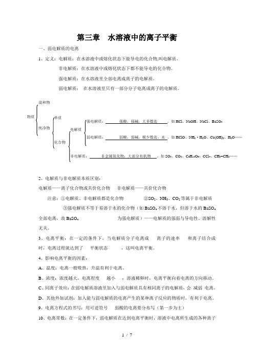 化学选修4_水溶液中的离子平衡_知识点归纳