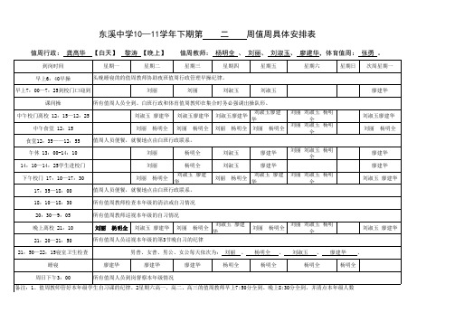 值周具体安排表【规范样表】