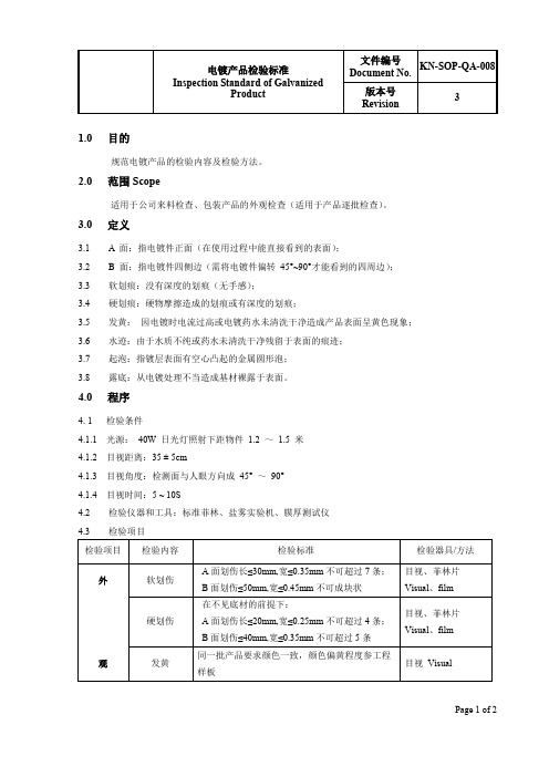 电镀产品检验标准