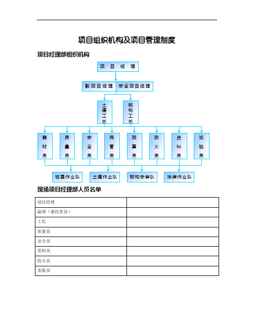 项目组织机构及项目管理制度