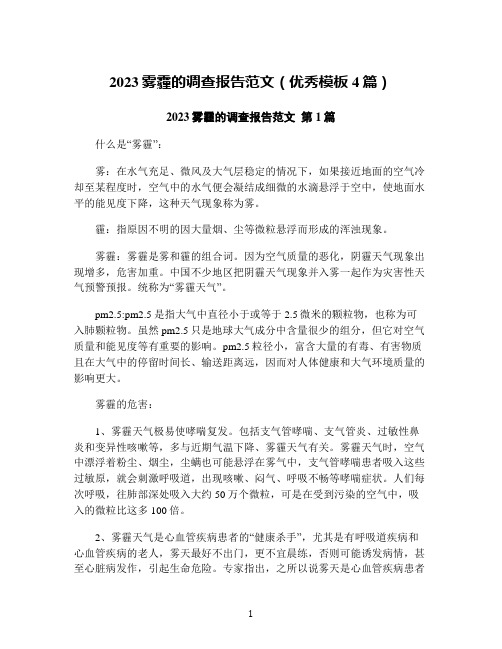 2023雾霾的调查报告范文(优秀模板4篇)