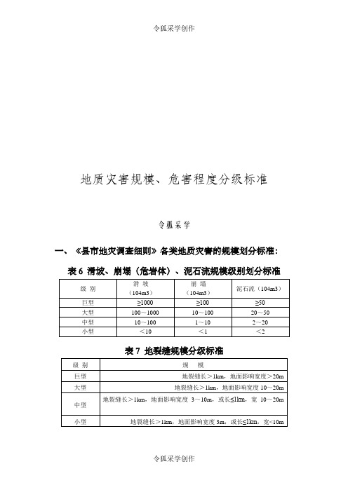 地质灾害规模、危害程度分级标准