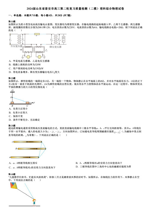 2024届山东省泰安市高三第二轮复习质量检测(二模)理科综合物理试卷