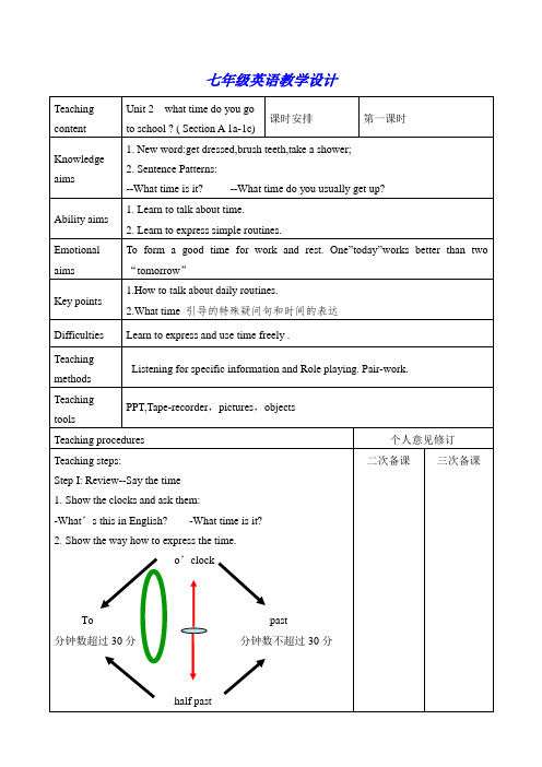 人教版新目标七年级英语下册unit2教案(表格式)