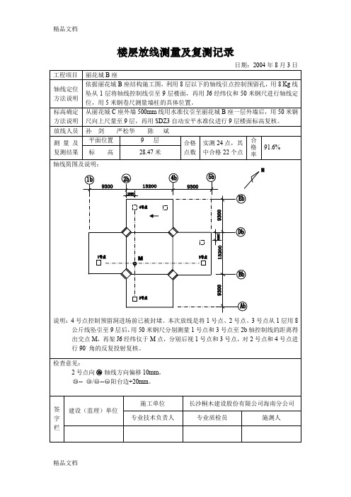 (整理)楼层放线测量及复测记录