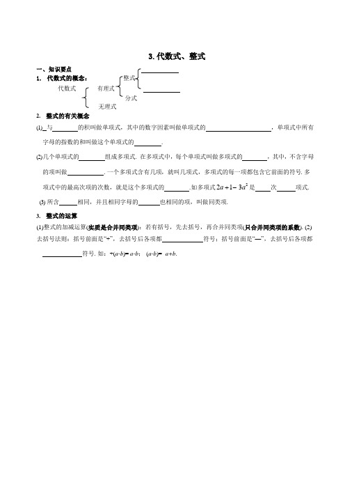 中考数学总复习3.代数式、整式