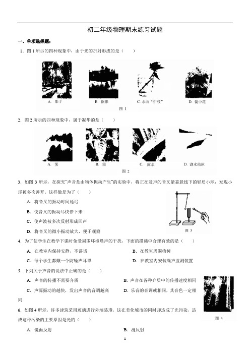 2010年北京海淀区上学期初二上物理期末试题及答案