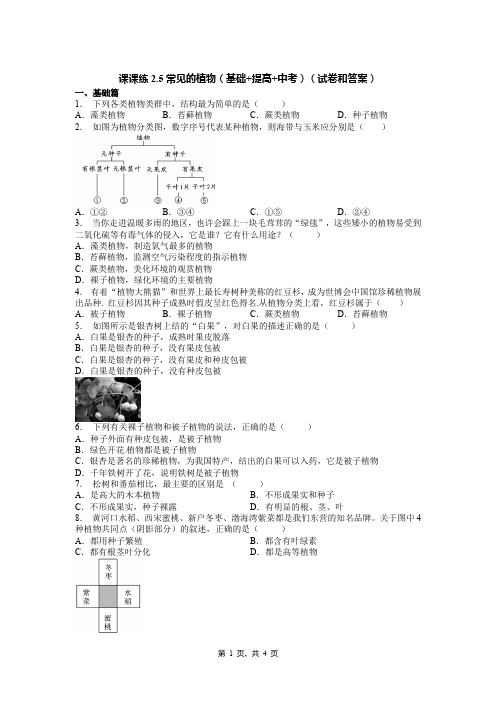 课课练2.5常见的植物(基础+提高+中考)(试卷和答案)