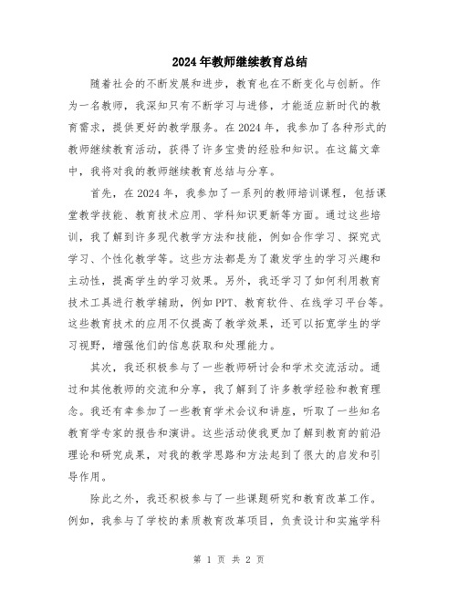 2024年教师继续教育总结