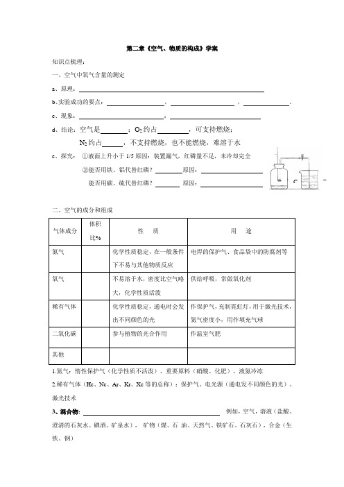 粤教版九年级第二章空气、物质的组成学案