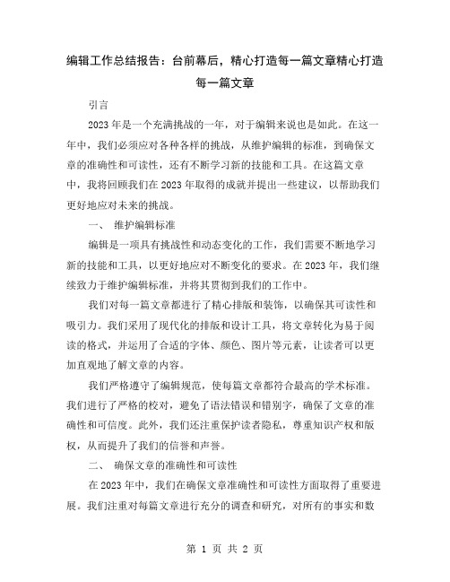 编辑工作总结报告：台前幕后,精心打造每一篇文章