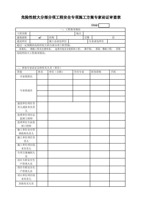 GDAQ4314□危险性较大分部分项工程安全专项施工方案专家论证审查表