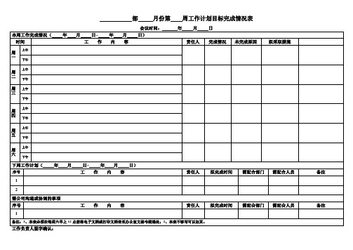 新表部门周工作计划目标完成情况表