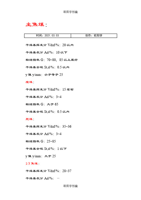 炼焦煤主要指标之欧阳学创编