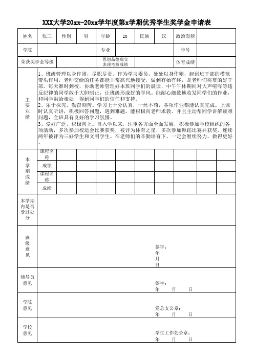 优秀学生奖学金申请表 申请理由