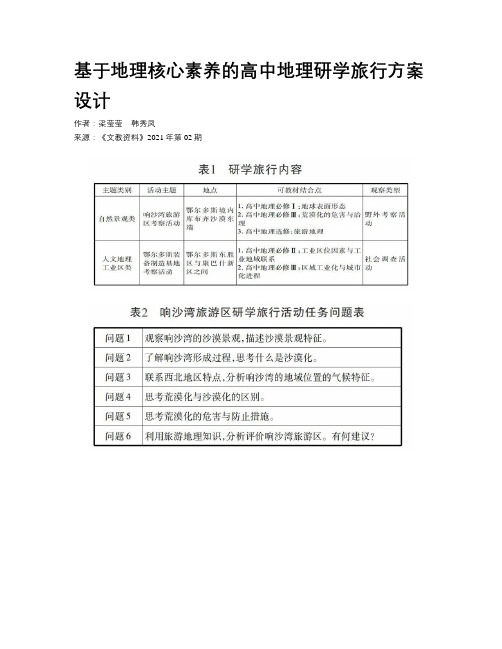 基于地理核心素养的高中地理研学旅行方案设计