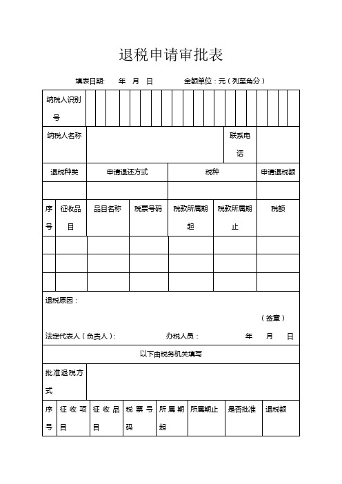 退税申请审批表