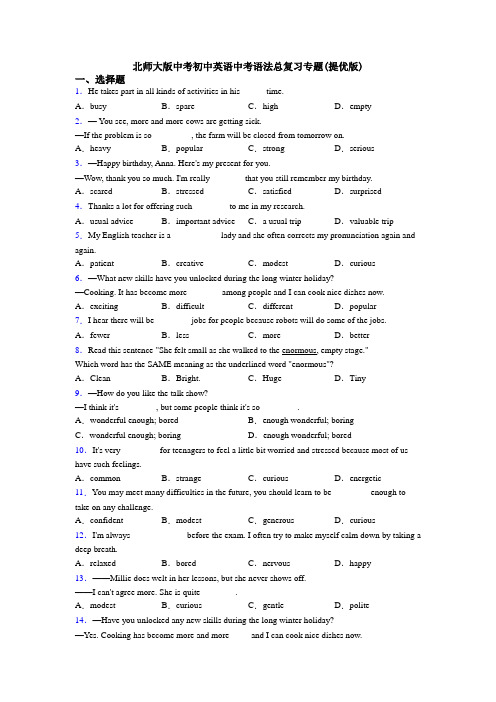 北师大版中考初中英语中考语法总复习专题(提优版)