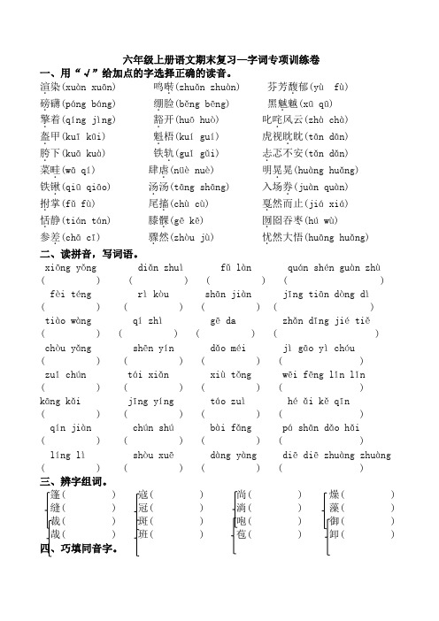 小学语文六年级上册字词专项训练