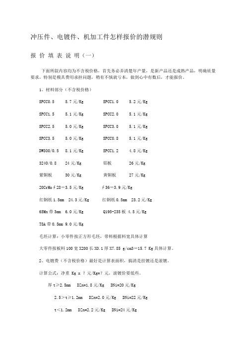 非标件机加工件报价的规则