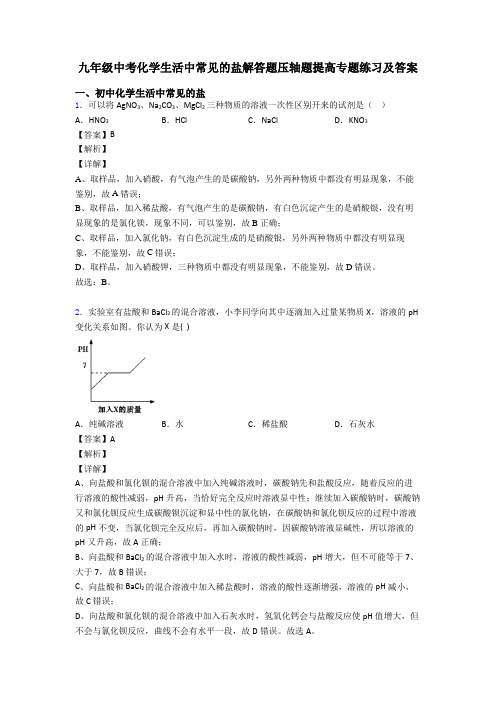 九年级中考化学生活中常见的盐解答题压轴题提高专题练习及答案