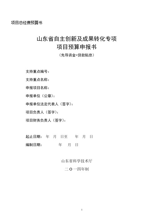 山东省自主创新及成果转化专项财务预算申报书(先导资金加款贴息)