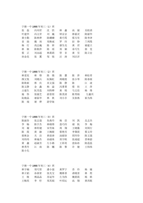 宁德一中1998年初三(1)班