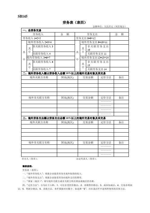 SB145《劳务表(表四)》