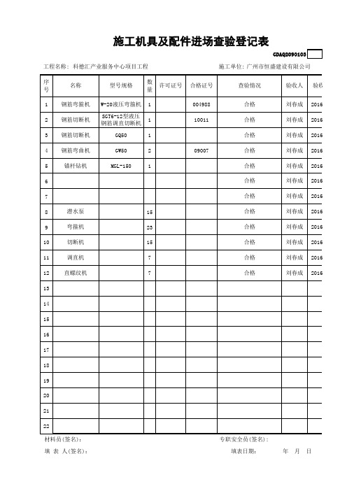 施工机具及配件进场查验登记表GDAQ2090103