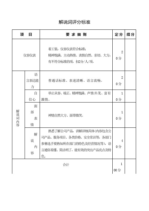 解说词评分标准