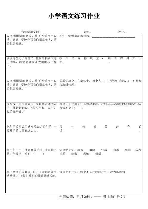 小学六年级语文课堂延伸练习III (43)